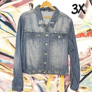 Y2K Roommates Women’s Plus Size 3X Denim Jacket Bedazzled Bling